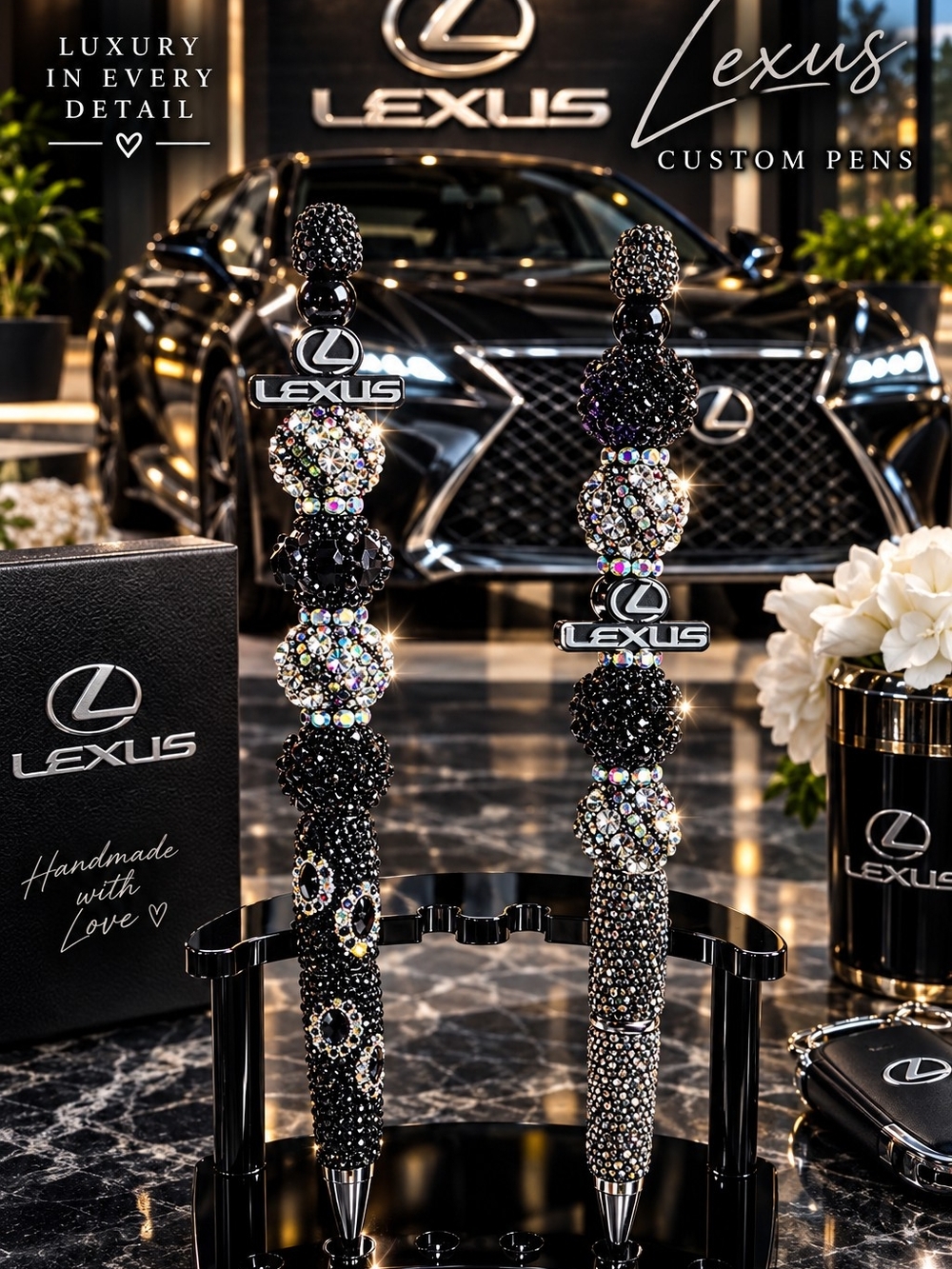 Black Crystal LEXUS Beaded Custom Pen -